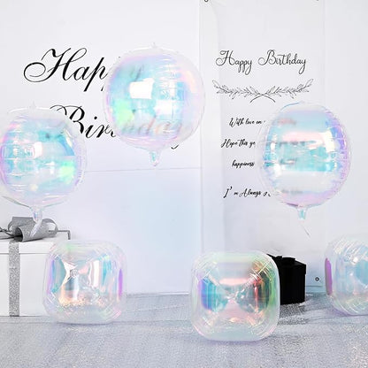 Giant 4D Foil Balloons, 6Pcs Large Metallic Iridescent Round Balloons, 22 Inch Big Round Foil Balloon for Mermaid Birthday Party Baby Shower Wedding Decorations