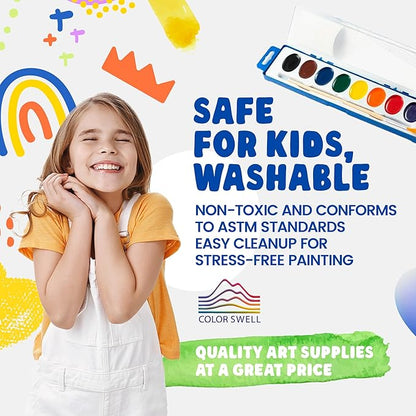8-Color Watercolor Paint Set with Wooden Brushes – Washable & Non-Toxic, Ideal for Kids, Students, and Classroom Activities