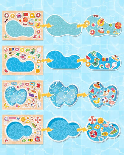 Aowplc 32 Sheets Make‑a‑Pool Stickers for Kids – Mix & Match Craft Kit – Summer Party Favors & Activities