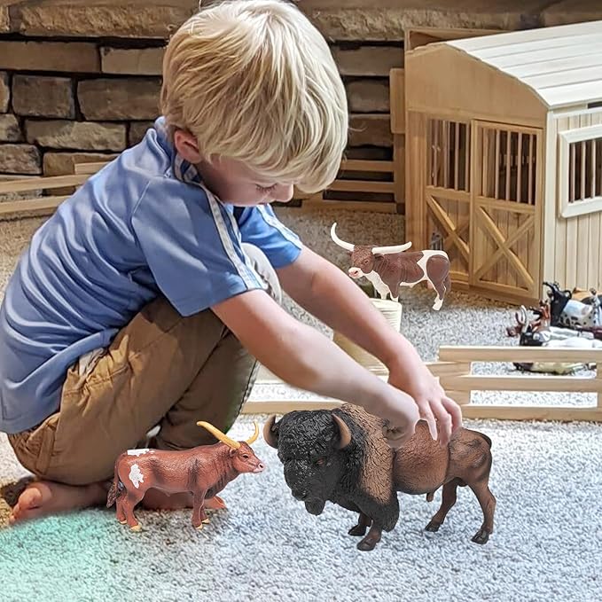 Bull Toys Playset: 8pc Longhorn, Cows, Horses & Antelope Figures for Kids' Parties & Toddlers Collection