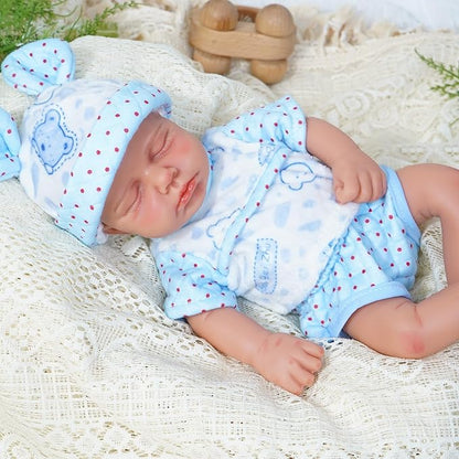 Reborn Baby Dolls Silicone Full Body 12in Weighted Real Life Closed-Eyes Boy Dolls Lifelike Newborn Baby Soft Body Flexible Limbs Not Vinyl