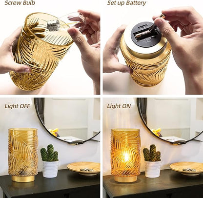 Battery Operated Table Lamp, Cordless Lamps for Home Decor, Battery Powered Nightlight with LED Bulb with Timer, Decorative Lights for Living Room Bedroom Tabletop Entryway Centerpiece Gift(S Yellow)