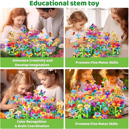 184Pcs Flower Garden Building Toys for Girls 3 4 5 6 7 Year Old, Upgrade DIY Building Stacking Toys, STEM Preschool Educational Toddler Toys Brain Development Kindergarten Kids Toy