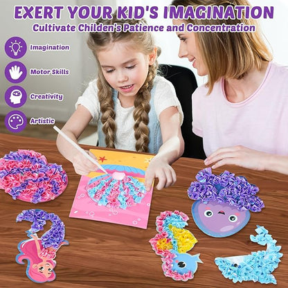 8PCS Poke-in Craft and Art Kit for Kids Mermaid Theme No-Mess Fabric Sewing Art for Girls Boys 4-12 Puzzle Puncture Painting DIY Ocean Sea Animals Toy Gifts for Activity Game Birthday Party
