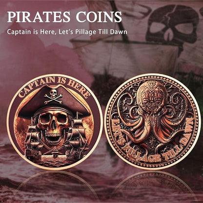 CHURYUML Pirate Coin Let's Pillage Till Dawn Skull Challenge Coins Pirate Enthusiasts Collectible Pirate Themed Party Gifts EDC Pirates Token Inspirational Gifts