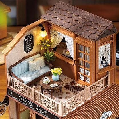 TuKIIE DIY Miniature House Kit with Furniture, 1:24 Scale Creative Room Wooden Mini Dollhouse Plus Dust Proof & Music Movement for Kids Teens Adults(Encounter with Time)
