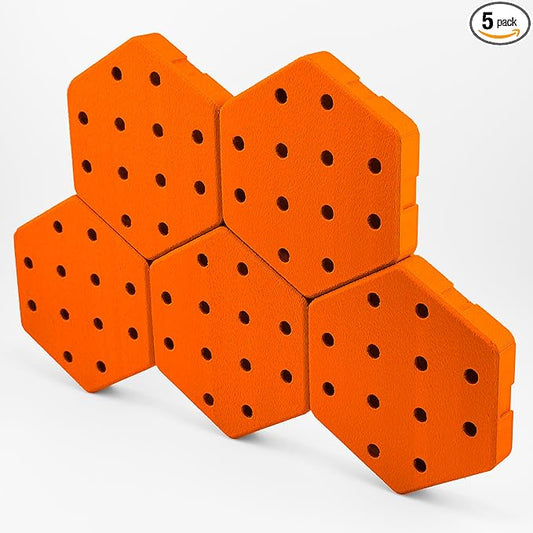 Hexagon Pegboard Tiles, 4.5"x4" each, 5-Pack, Normal-Sized Holes, Make Custom Designs, Easiest to Mount, Expand Existing Pegboard or Fill In Unused Space, Hexboard (Tango Orange, 4 Inch)