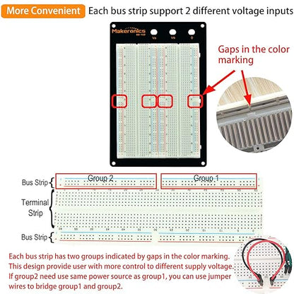 Makeronics Solderless 1660 Tie-Points Breadboard with Aluminum Back Plate for Circuit/Arduino/Raspberry Pi Prototyping Powered by Makeronics Technology