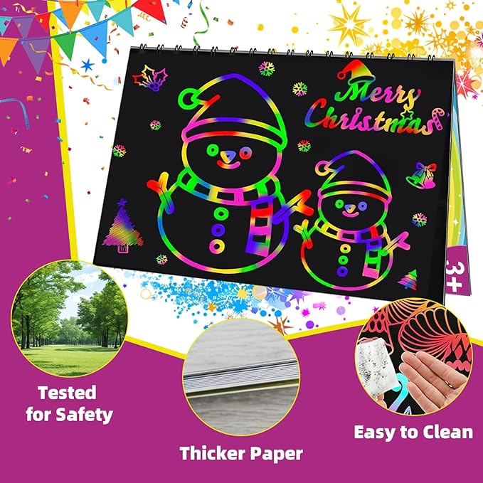 Scratch Art for Kids: 16 Pack Rainbow Scratch Paper Party Favors - Art Crafts Notebook Suitable for Birthday Gifts/School Crafts Kit/Classroom Prizes for Girls and Boys Aged 4-12