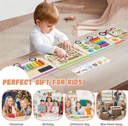 Montessori Sensory Board - Electric Train Wooden Wall Busy Board, Toddler Learning Panel Wall-Mounted, Educational Toys for 3-6 Years, Interactive Playroom/Daycare Activity Gifts for Boys Girls