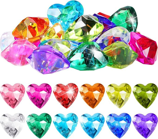 Hicarer 30 Pieces Diving Gem Pool Toys Colorful Big Diamond Pirate Treasure Diving Gems Acrylic Heart Gemstones Summer Beach Underwater Swimming Toys for Kids Swimming Party Favor Pool Training Gift