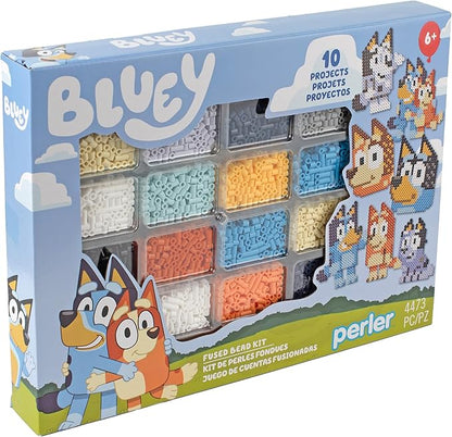 Perler 80-57182 Bluey Fused Bead Deluxe Box Kit, 10 Unique Patterns, Multicolor, 4473 Pieces