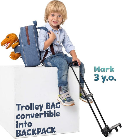 Toddler Luggage for Boys w Dinosaur Toys, Kids Rolling Backpack for Boys, Toddler Suitcase, Gifts for 3 4 5 6 Year Old