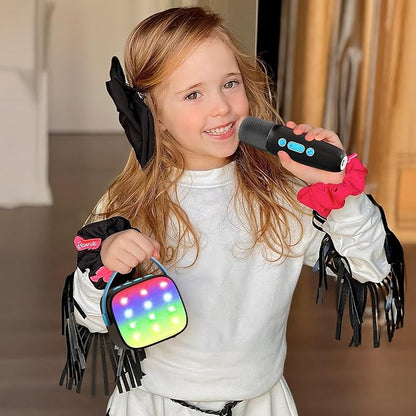 Mini Karaoke Machine with 2 Wireless Microphones, TOP Kids Gifts for Girls Ages 3, 4, 5, 6, 7, 8, 9,10,11,12 +Year Old, 4-12 Years Old Birthday Toy Gift for Girls Boys Party (Black Blue)