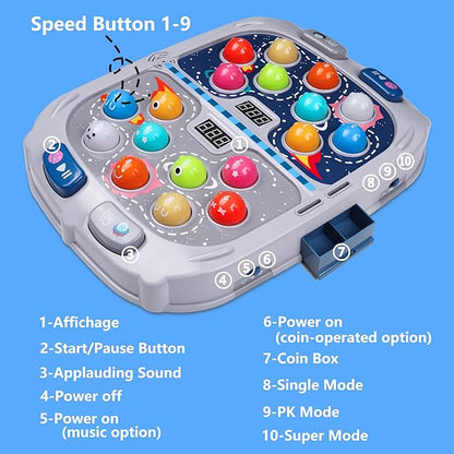 2-Player Whack Game Mole Toy for Kids Ages 3+, 11x15in Early Learning Toy with Lights & Sounds, Interactive Pounding Bench with 9 Speed Levels, Perfect for Families with Multiple Kid of Different Ages