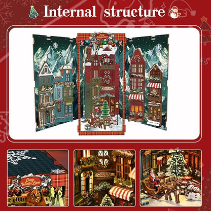 DIY Miniature House Kit, Mini House Building Kit, DIY Book Nook Kit, Tiny Model House for Adults to Build, Beginner 3D Wooden Book Nook, for Family Friends (Christmas Corner)