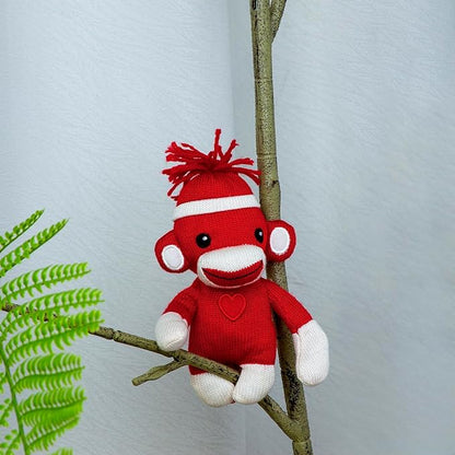 Plushland Adorable Sock Monkey, The Original Traditional Hand Knitted Stuffed Animal Toy Gift-for Kids, Babies, Teens, Girls and Boys Baby Doll Present Puppet 6 Inches