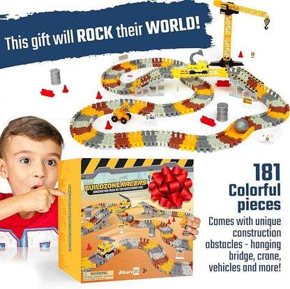 JITTERYGIT Construction Race Track Site Toy - Including Sandbox Vehicles, Trucks, Excavator, Bulldozer, Dump Truck, Crane - Birthday Gift for Kids, Boys, Girls, Toddlers for Ages 3 4 5 6 7 8 Year Old