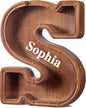 Summidate Customized Name Extra Large Wooden Piggy Bank for Kids Boys Girls Letter A-Z Coins Bills Money Change Bank Box Initial on Clear Cover (Laser Engraved) Educational Toys 12"- Letter S