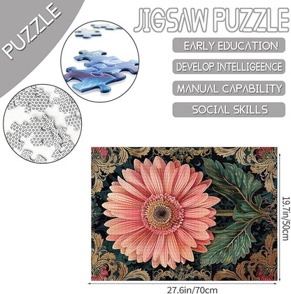 Pink Gerber Flower Jigsaw Puzzles for Adults 1000 Pieces, Multi-Petal Jigsaw Puzzle 20 x 27 Inch Colorful DIY Puzzles for Home Decoration, Family Puzzle Perfect for Game Nights 27" x 20"