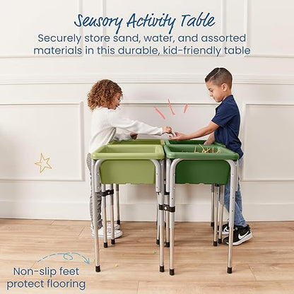 ECR4Kids 4-Station Sand and Water Adjustable Play Table, Sensory Bins, Fern Green/Hunter Green