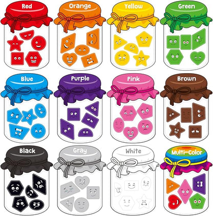 12 Pieces Magnetic Color Sorting Toys, 60 Color & Shape Magnets, Early Educational Sorting Set for Refrigerator Whiteboard Baby Toddlers Kids