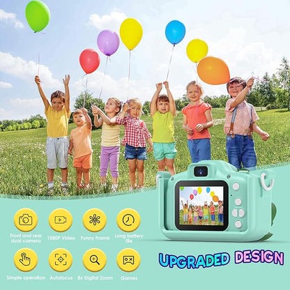 Dinosaur Camera for Kids with Cartoon Silicone Cover, Digital Mini Camera Toys for 3 4 5 6 7 8 9 10 11 12 Year Old Boys Girls Birthday Chirstmas Gifts Ideas - Personal Video Players (T-REX Green)