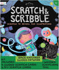 Ooly Scratch & Scribble 10pc Art Kit with 8 Total Scratch Cards (4 Illustrated, 2 Blank, 2 Rainbow) with Scratching Tool and Sparkled Stickers, Art Set Gifts for Kids - Space Explorers
