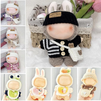 Clothes for 17cm Dolls Accessories Crochet 3 Piece Set Outfits for Doll(Black Sweater)