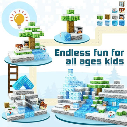 Magnetic Blocks-Build Mine Magnet World Ice Edtion,Toys for Girls Age 3 4 5 6 7 8 Princess Castle STEM Sensory Kids Games Toys for Toddler Christmas Birthday Gifts for 3+ Years Old Girls & Boys