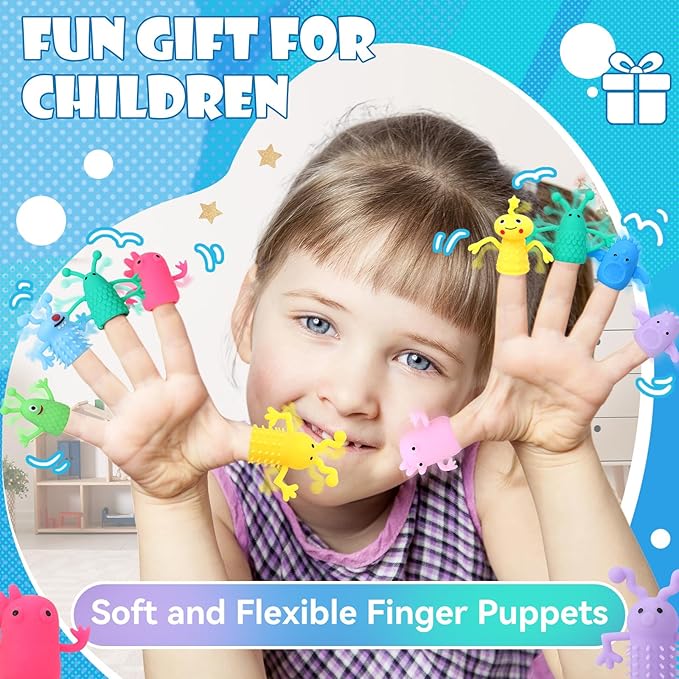 120 PCS Finger Puppets Toys Cute Monster Finger Puppets Soft Rubber Stretchy Fidget Doll Toys for Role Playing Birthday Kids Party Favors, 14 Random Styles
