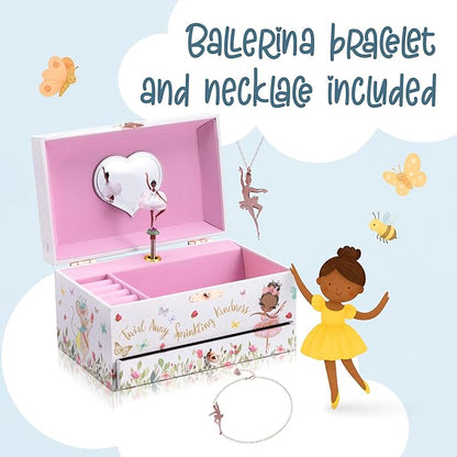 The Memory Building Company Ballerina Musical Jewelry Box, Classic Melody, Storage Organizer Kids Ages 6-12, Wood Construction w/ 2 Compartments