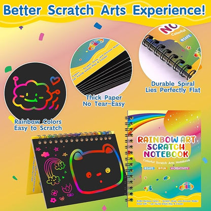 YSCare Scratch Arts Party Favors for Kids: 32 Pack Rainbow Art Scratch Notebook, Art Craft Kit Goodie Bags, Birthday Gift Bulk Return Gifts Classroom Prizes for Girls Boy 4-8-12