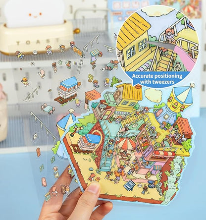 DIY 3D House Stickers, 4 Sets Fun DIY Stickers Scene Make Your Own Mini House Cute Cartoon Animal Scene Sticker for Kids Adult Sticker Art Relief Stress Pass The Time