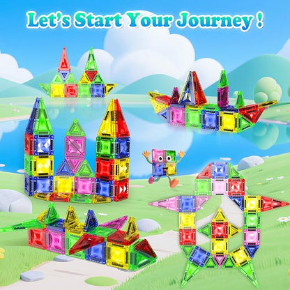 Mini Diamond Texture Magnetic Tiles with Iron Box, 40 PCS Travel Magnetic Tiles, STEM Educational Building Set Construction Toys for Kids Ages 3+, Portable Building Toys for Toddlers, Boys & Girls