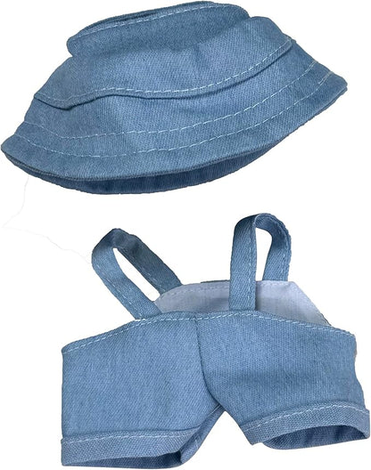 17cm Doll Clothes Set(No Doll), Hat & Overalls Set for 17cm Labubu Suit, Cute Cloth for Dress up Unique Style Dolls Outfit Stylish Clothes for Labubu (Denim)