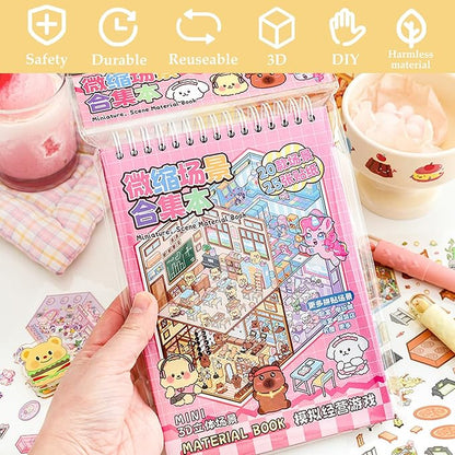 Scene Sticker Book for Kids, 20 Sets of 3D Sticker Scenes for Adults Fun Mini Cute Kawaii Stickers Therapy 3D Scenes 3D House Stickers Set Relief Stress Pass The Time