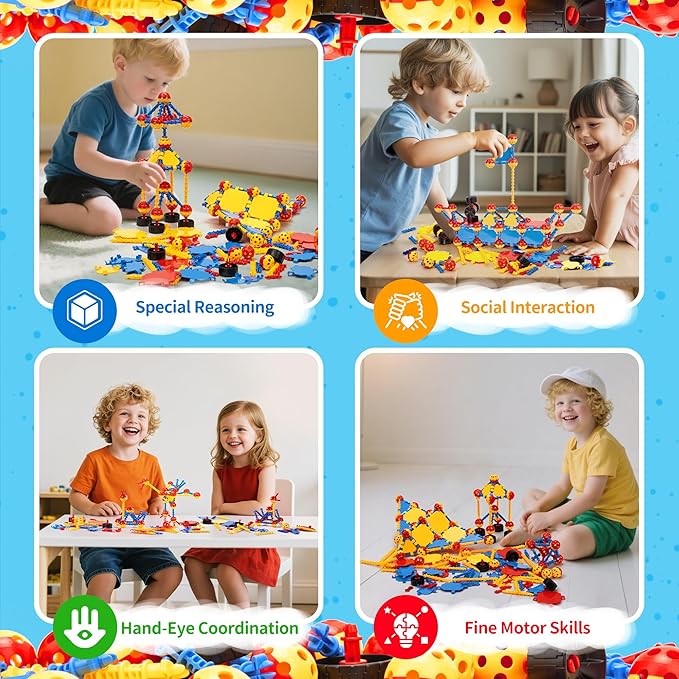 cossy 198 PCS STEM Building Toys for Kids, Construction Building Blocks, Educational Toys for 3-5 4-8 5-7 6-8 Year Old, Creative Games, Engineering, STEM Kits