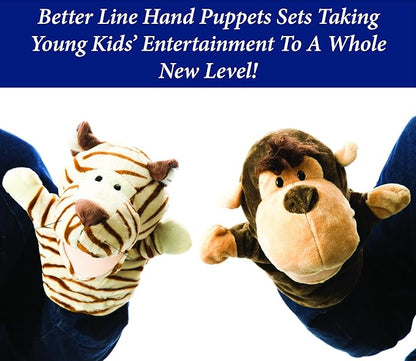 Animal Hand Puppets Set for Kids & Adults - 12.5" Premium Quality Soft Plush Toys with Movable Mouths - Perfect for Storytelling, Teaching, Preschool, Role-Play - Durable, Vibrant, Educational Puppets