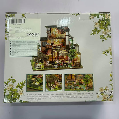 Miniature House Kit, Tiny House Kit with Light, DIY Mini House Building Kits for Adults to Building, Unique Gift for Birthday Christmas, Bamboo Spring Courtyard
