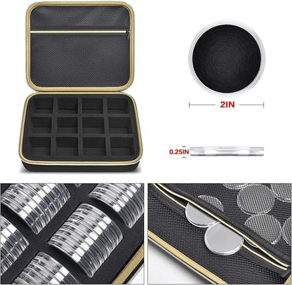 PAIYULE 96 Pieces 46mm Coin Capsules, with Foam Gasket and Plastic Storage Organizer Box, 6 Sizes (20/25/27/30/38/46mm) Coins Collector Case Holder for Coin Collection Supplies (Gold)