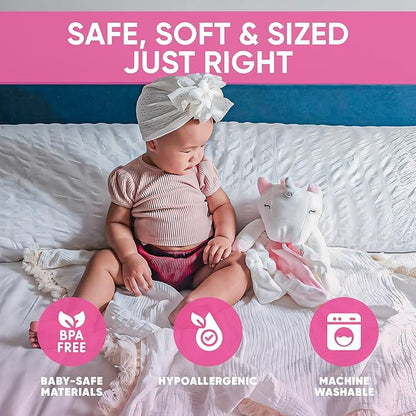 Love By Emi Baby Music Lovey Pink & White Unicorn, Baby Sleep Soother for Crib & Cuddle Bedtime, White Noise with Heartbeat & Lullaby, Plush Sound Toy, Stuffed Animal for Newborns, Infants & Toddlers