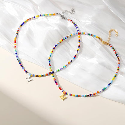 Yoosteel Colorful Beaded Initial Necklaces for Girls Gifts - Cute Initial Necklaces for Girls Kids Jewelry A-Z Letter Choker Necklace for Women Birthday Gifts for Teens Daughter Niece Granddaughter