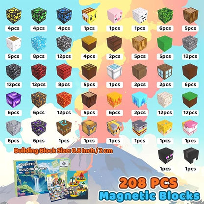 208 PCS Magnetic Blocks Building Toys, Build 3D Magnetic Building Blocks Set for Kids Ages 3+, Magnet Blocks STEM Sensory Educational Christmas Birthday Gifts Construction Toys