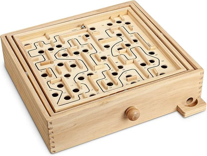 STERLING Wooden Labyrinth Marble Maze Game, Large 12.75" x 11.5" Tilt Maze Game Board with 60 Waypoints and Marble Balls Included, for Kids and Adults 6 Years and Up