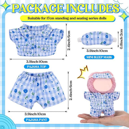 17cm Doll Clothes Pajamas Set with Pants Eye Mask Good Night Bedding Clothes Outfit Gifts Fits Most 17cm Dolls Accessories for DIY Dress up Lovers (Blue Floral)