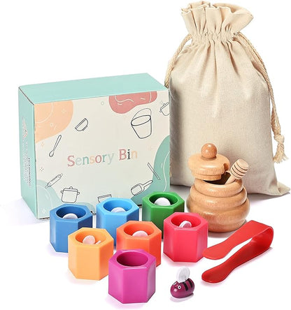 Sorting Stacking Wooden Sensory Bin Tools for Toddlers, Bee Hive Toy, Montessori Educational Gift for 3-5 Years Old, Fine Motor Skill Learning Toys