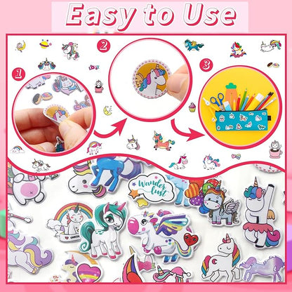 36 Sheets Unicorn Stickers for Kids - 900+ 3D Puffy Stickers Fantasy Theme | Magical, Rainbow, Stars | Reusable, Waterproof | Crafts, Journals, Party Favors