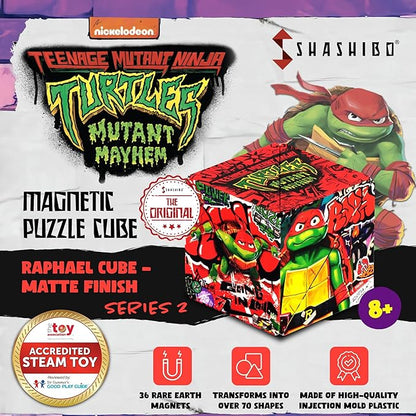 SHASHIBO Teenage Mutant Ninja Turtles Shape Shifting Box - STEM Magnetic Fidget Cube That Transforms Into Over 70 Shapes, Download Fun in Motion Toys Mobile App (Raphael)