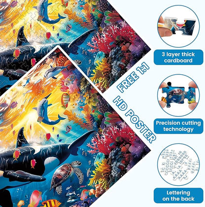 300 Piece Puzzles for Adults and Kids, Jigsaw Puzzle, Undersea World Jigsaw Puzzles, Home Decor Birthday Party Gift Toy, Fun and Challenging Family Games, 20.5x15IN